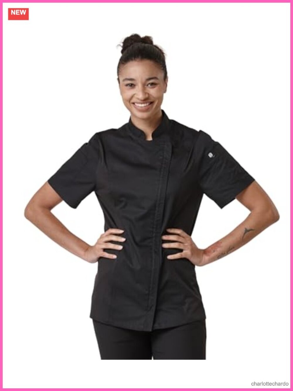 Women's Short Sleeve Chef Coat with Breathable Mesh, Zipper Closure